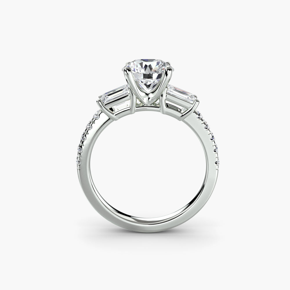 The Clara Three-Stone Ring with Pavé Band Setting, setting