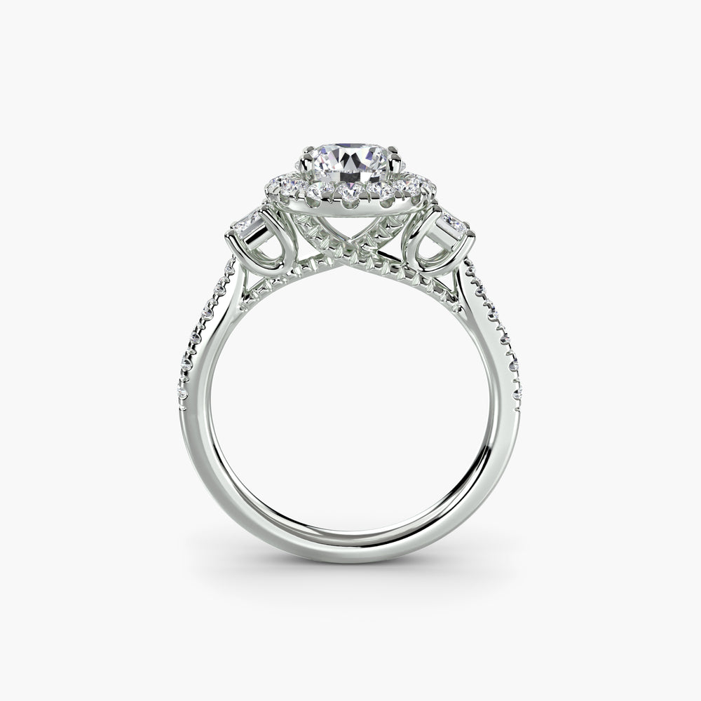 The Amélie Three-Stone Ring with Halo Setting, setting