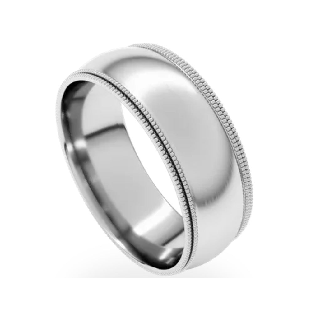 14K White Gold Double Milgrain Comfort-Fit Band — 7 mm, Wedding Bands