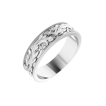 14K White Gold 6 mm Milgrain Edge Floral Wedding Band product view 1