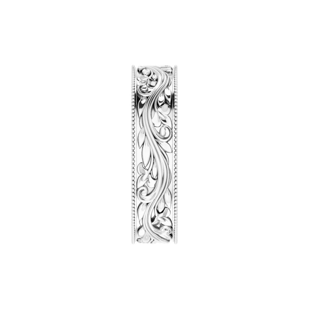 14K White Gold 6 mm Milgrain Edge Floral Wedding Band product view 4