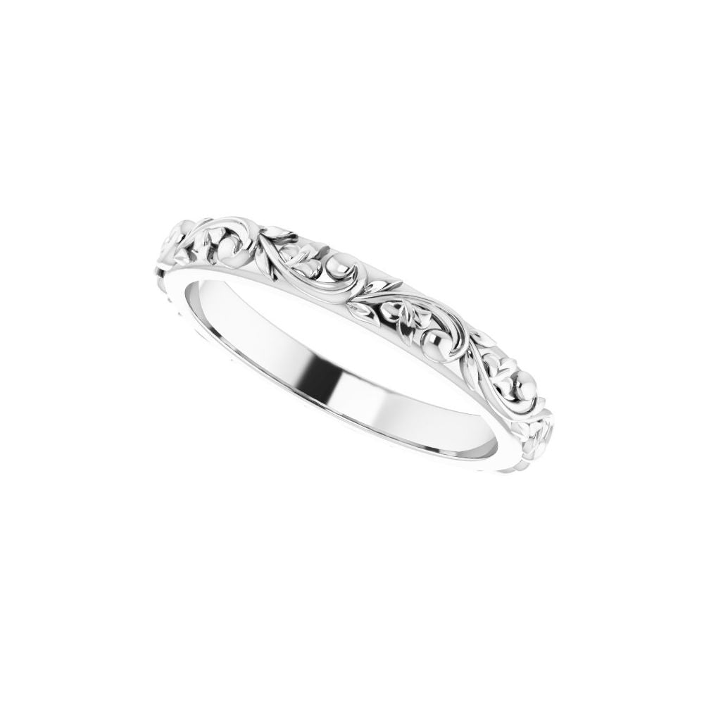 14K White Gold 2.5 mm Floral Sculptural Wedding Band product view 5