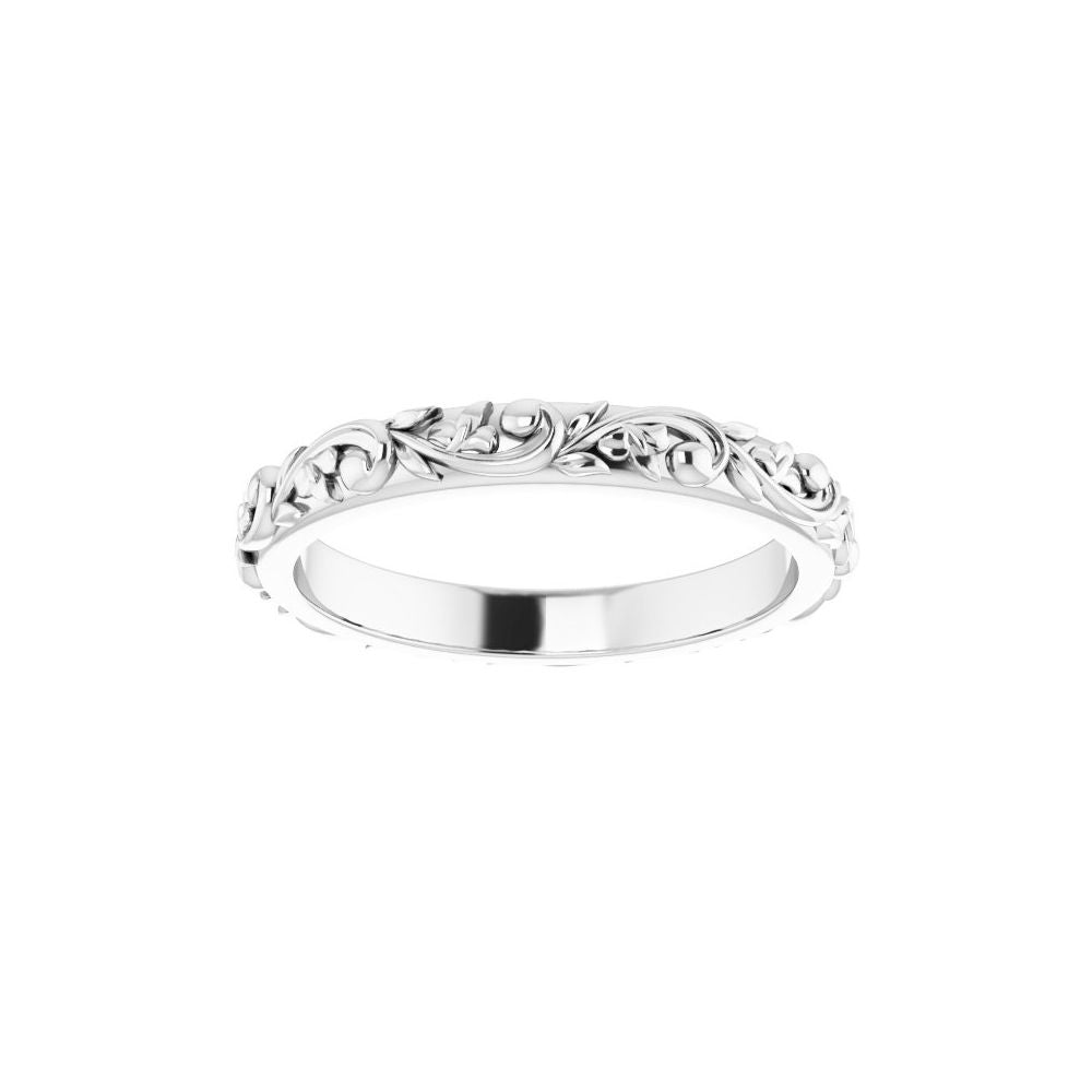 14K White Gold 2.5 mm Floral Sculptural Wedding Band product view 3