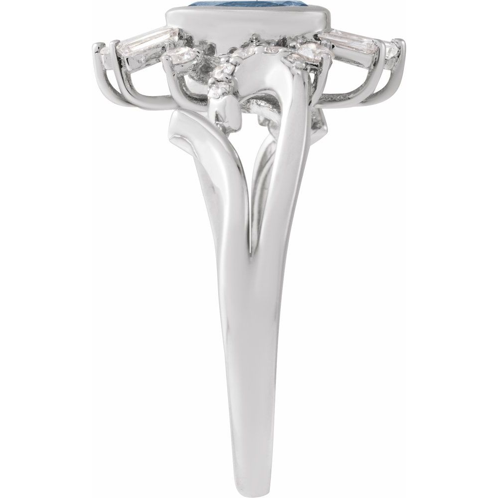 14K white gold oval London blue topaz and natural diamond halo ring