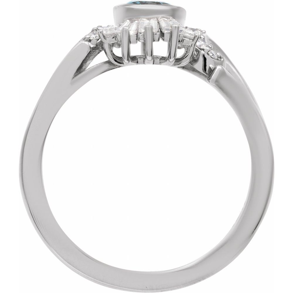 14K white gold oval London blue topaz and natural diamond halo ring