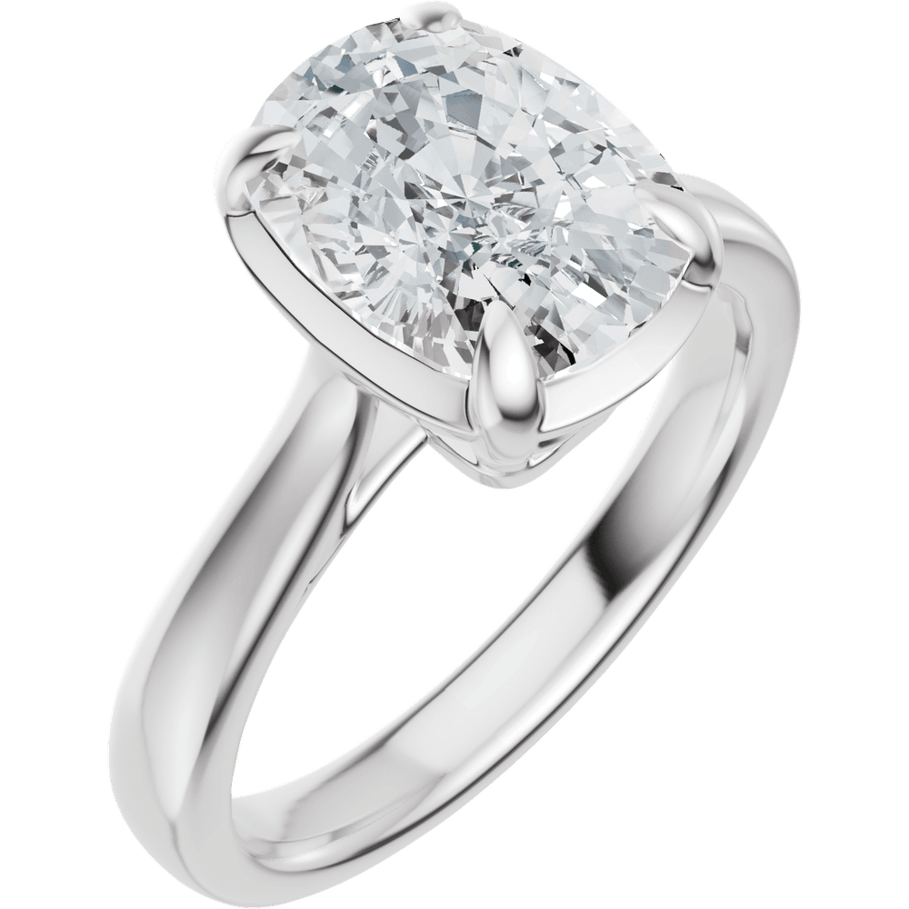 Elongated cushion lab-grown diamond solitaire engagement ring in 14K white gold, three-quarter view