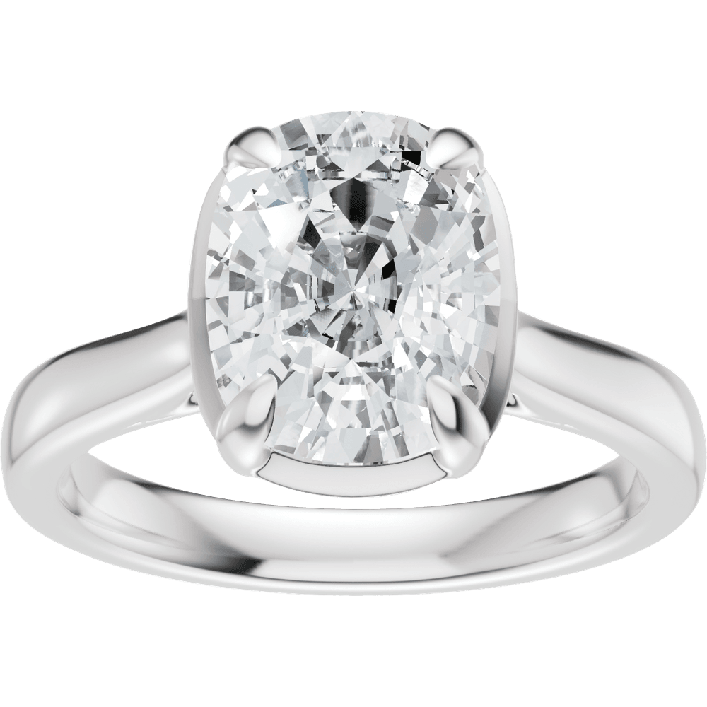 Elongated cushion lab-grown diamond solitaire engagement ring in 14K white gold, front view