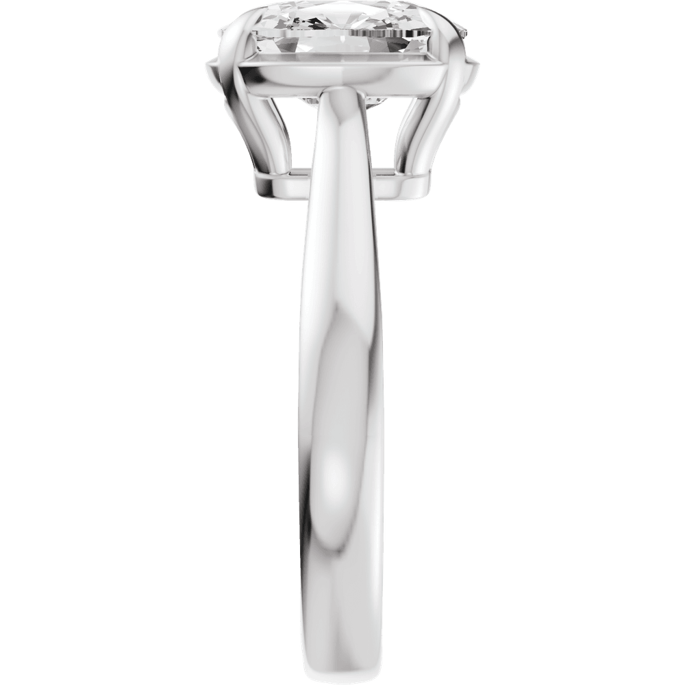 Elongated cushion lab-grown diamond solitaire engagement ring in 14K white gold, side view