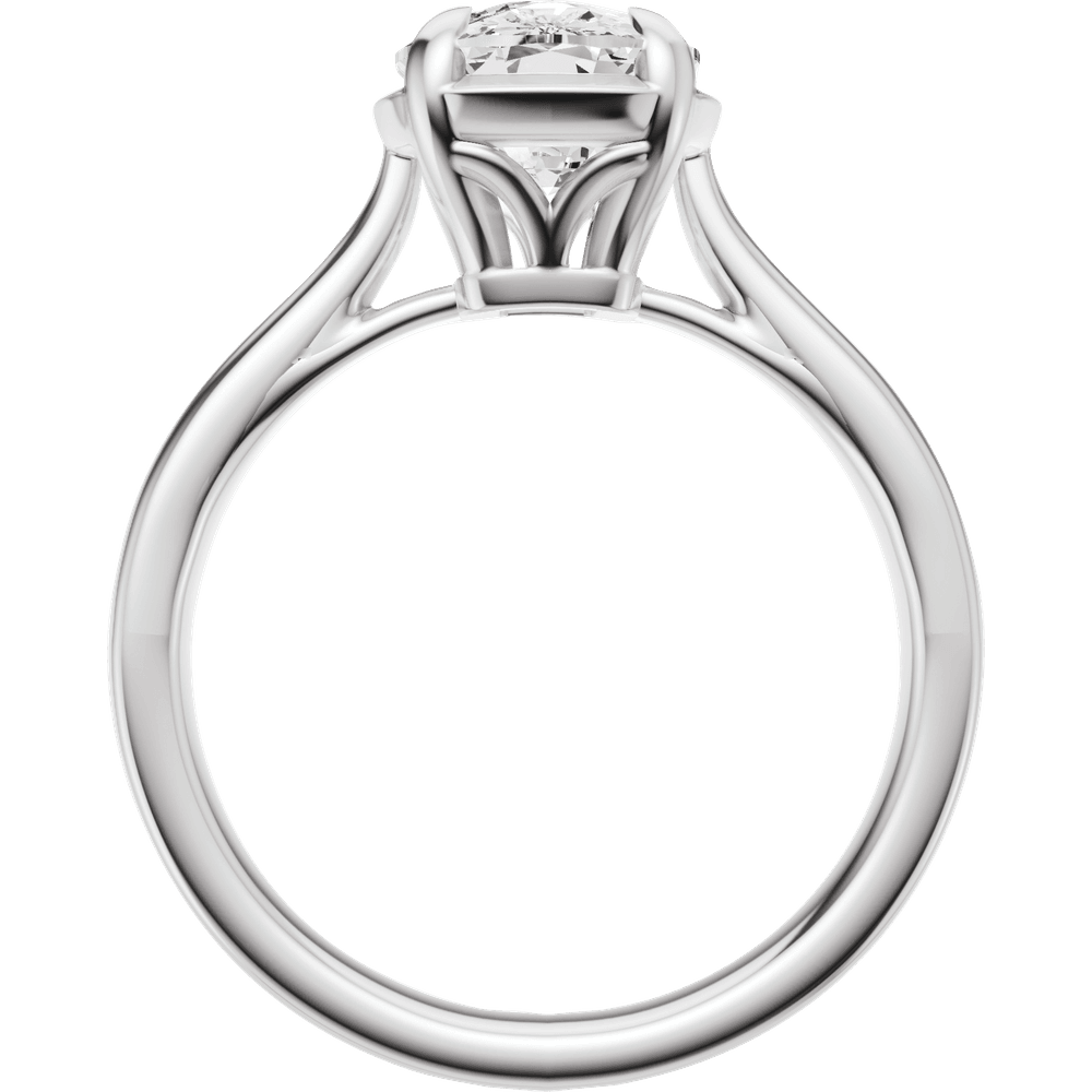 Elongated cushion lab-grown diamond solitaire engagement ring in 14K white gold, gallery profile view