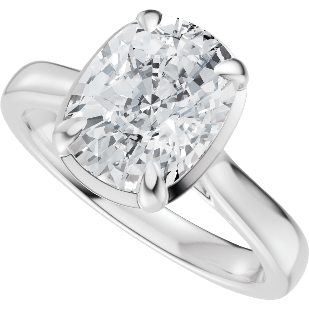 Elongated cushion lab-grown diamond solitaire engagement ring in 14K white gold, angled front view