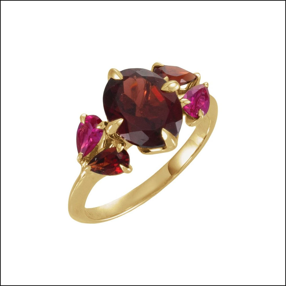 14K Yellow Gold Mozambique Garnet & Ruby Ring, Fine Jewelry Ring