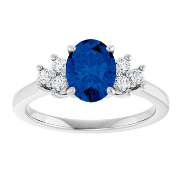 14K white gold oval lab-grown blue sapphire and lab-grown diamond ring
