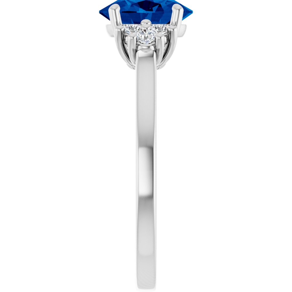 14K white gold oval lab-grown blue sapphire and lab-grown diamond ring