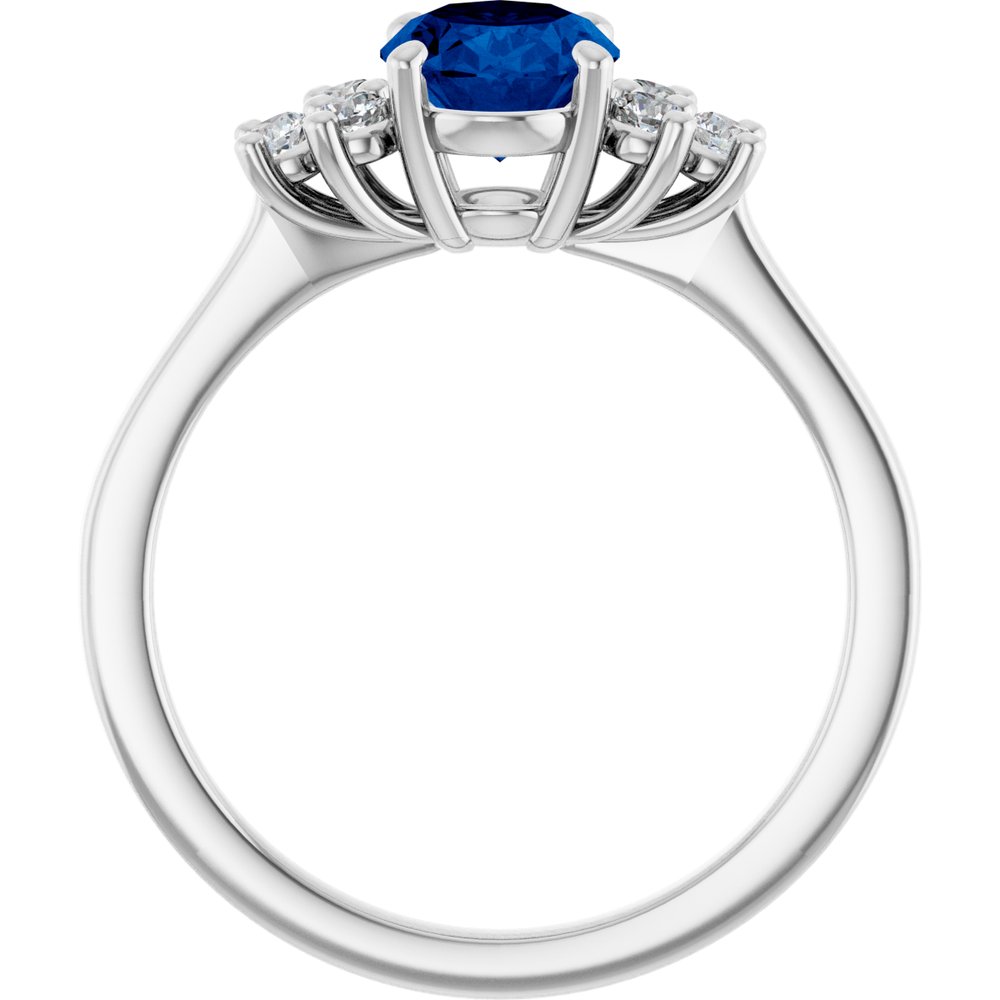 14K white gold oval lab-grown blue sapphire and lab-grown diamond ring