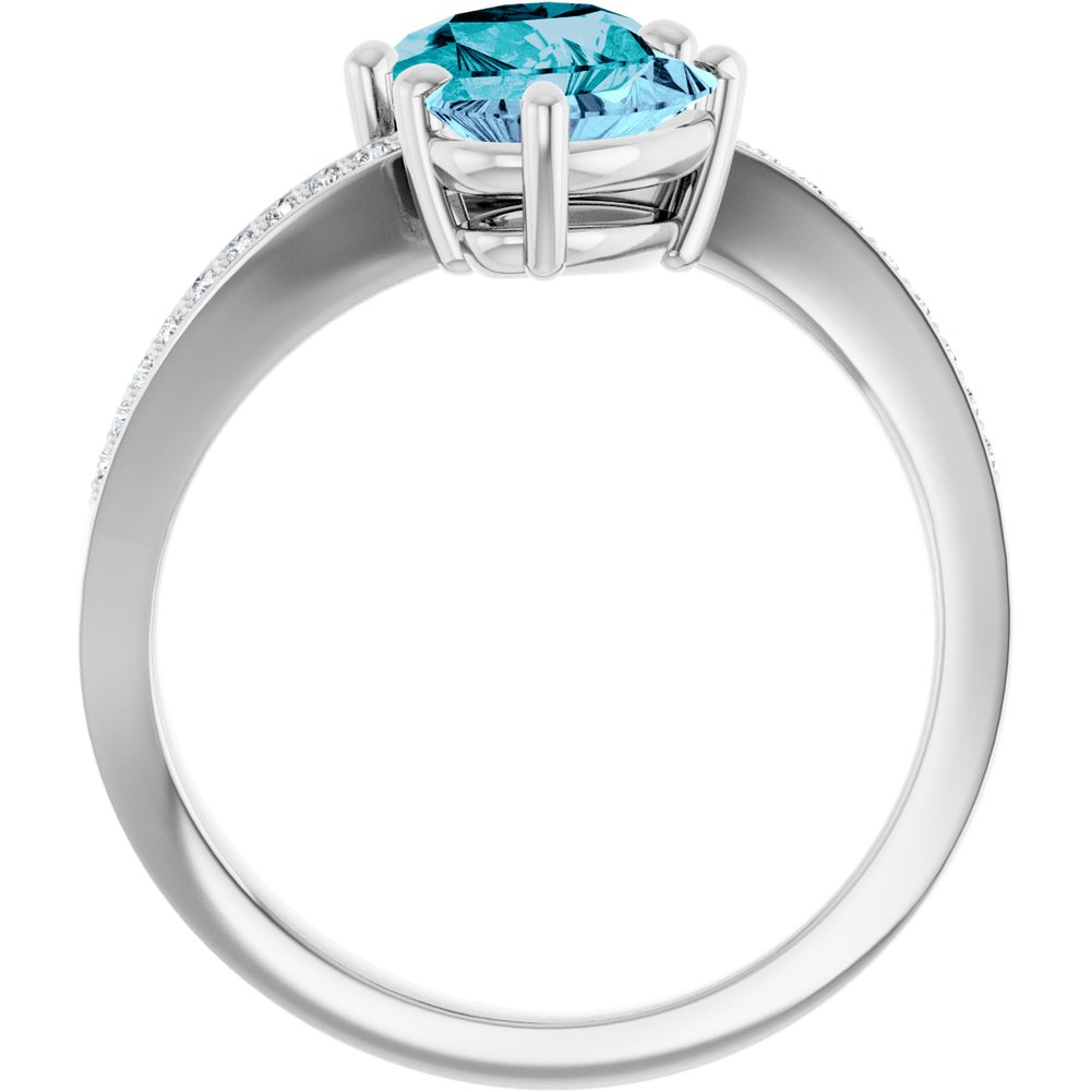 Aquamarine and London blue topaz pear bypass ring in 14K white gold