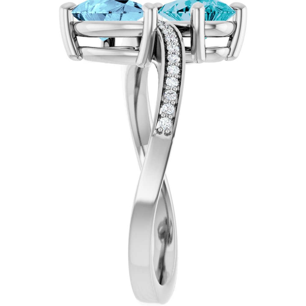 Aquamarine and London blue topaz pear bypass ring in 14K white gold