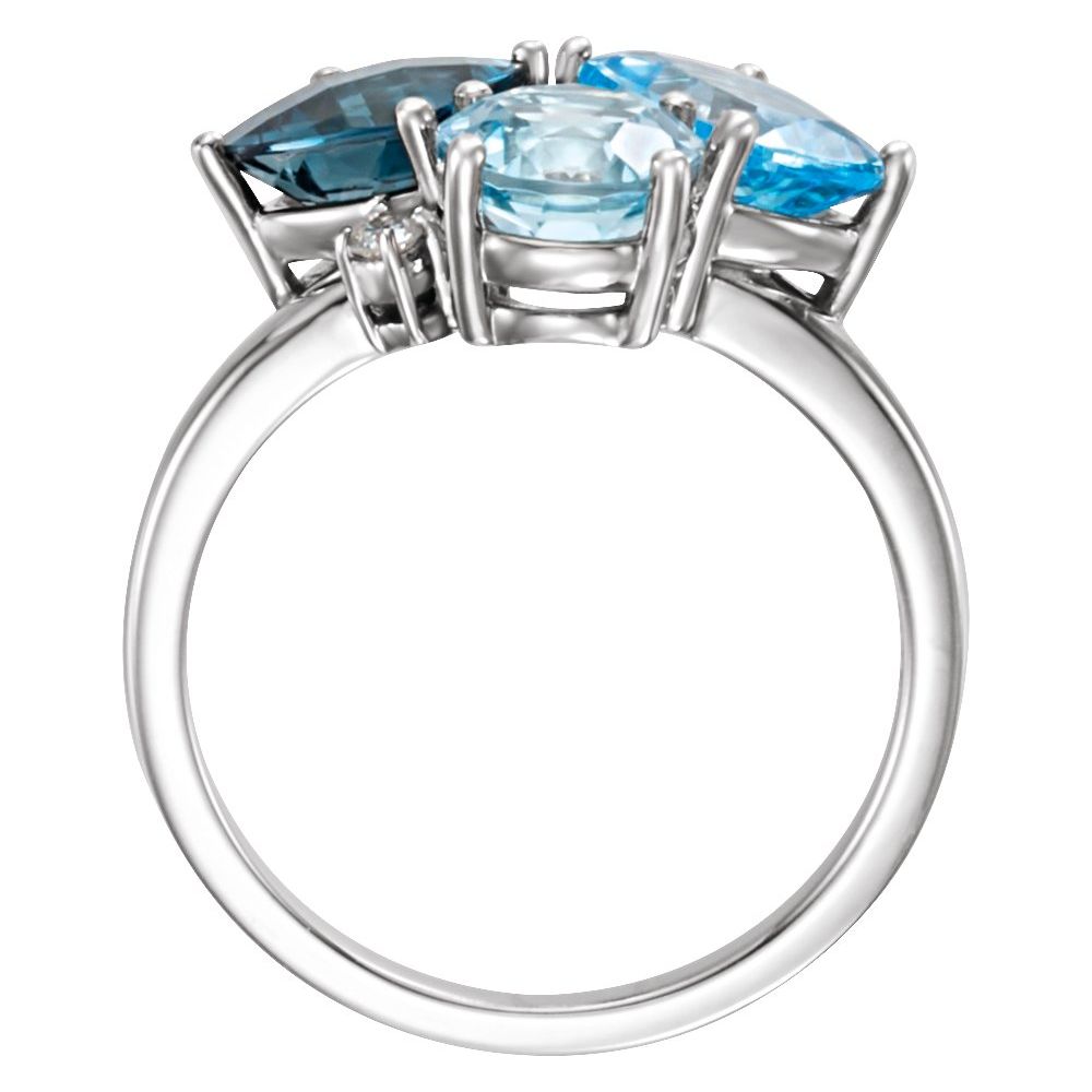 Triple blue topaz and natural diamond cluster ring in 14K white gold