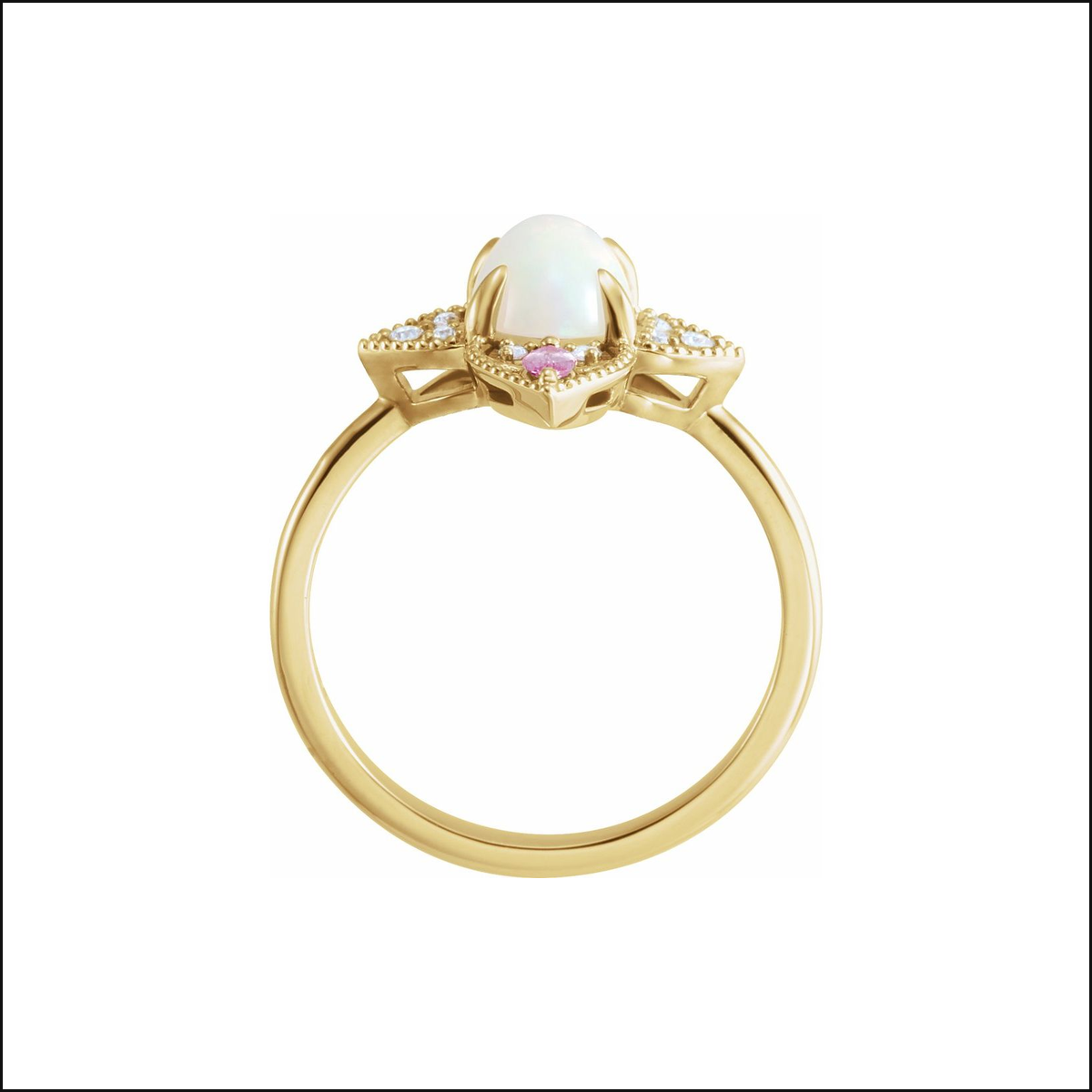 Lorelaii Atelier opal ring, polished product view 2, white background with thin black outline