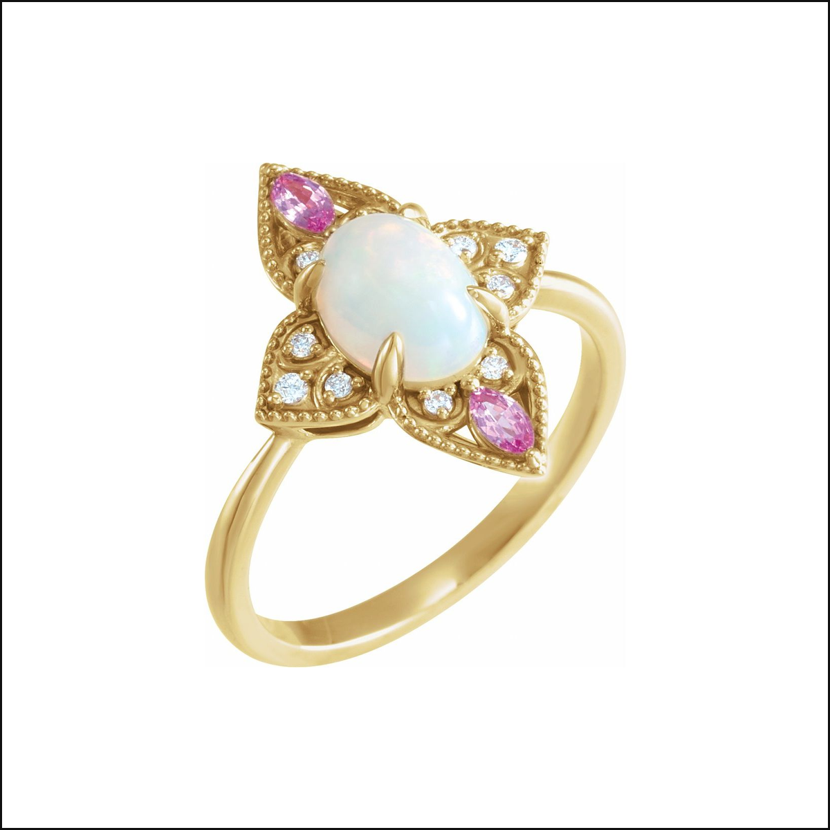 Lorelaii Atelier opal ring, polished product view 1, white background with thin black outline