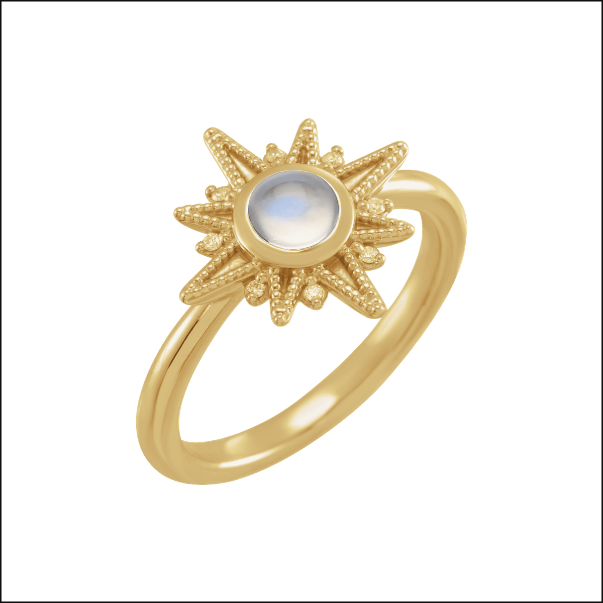 Lorelaii Atelier moonstone ring, polished product view 1, white background with thin black outline