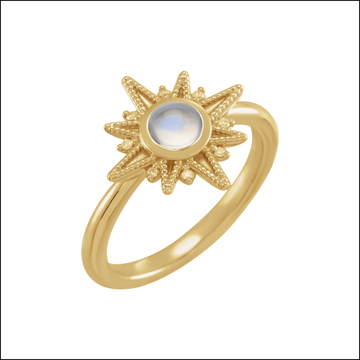 Lorelaii Atelier moonstone ring, polished product view 1, white background with thin black outline