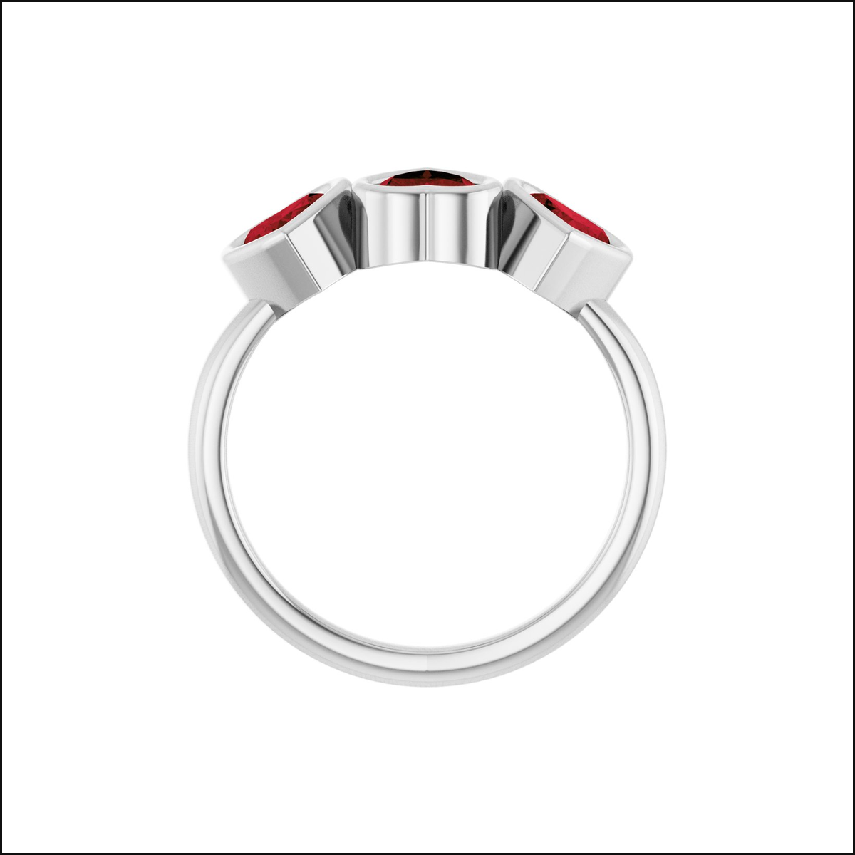 Lorelaii three-heart white gold ring, clean white image background and thin black border, view 3