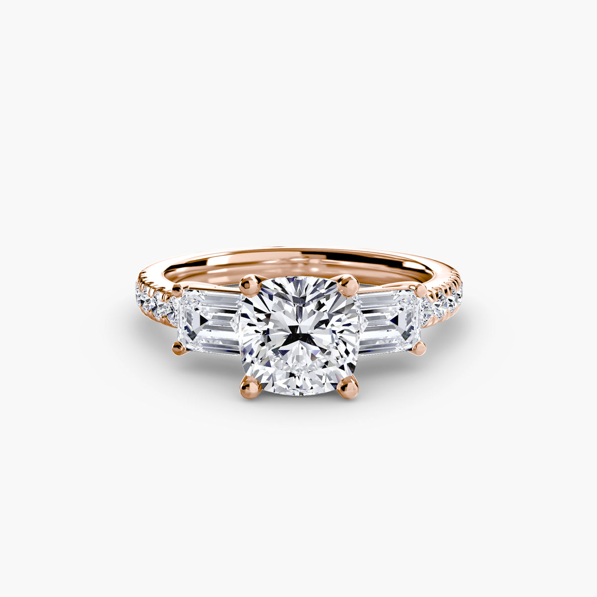 The Clara Three-Stone Ring with Pavé Band Setting