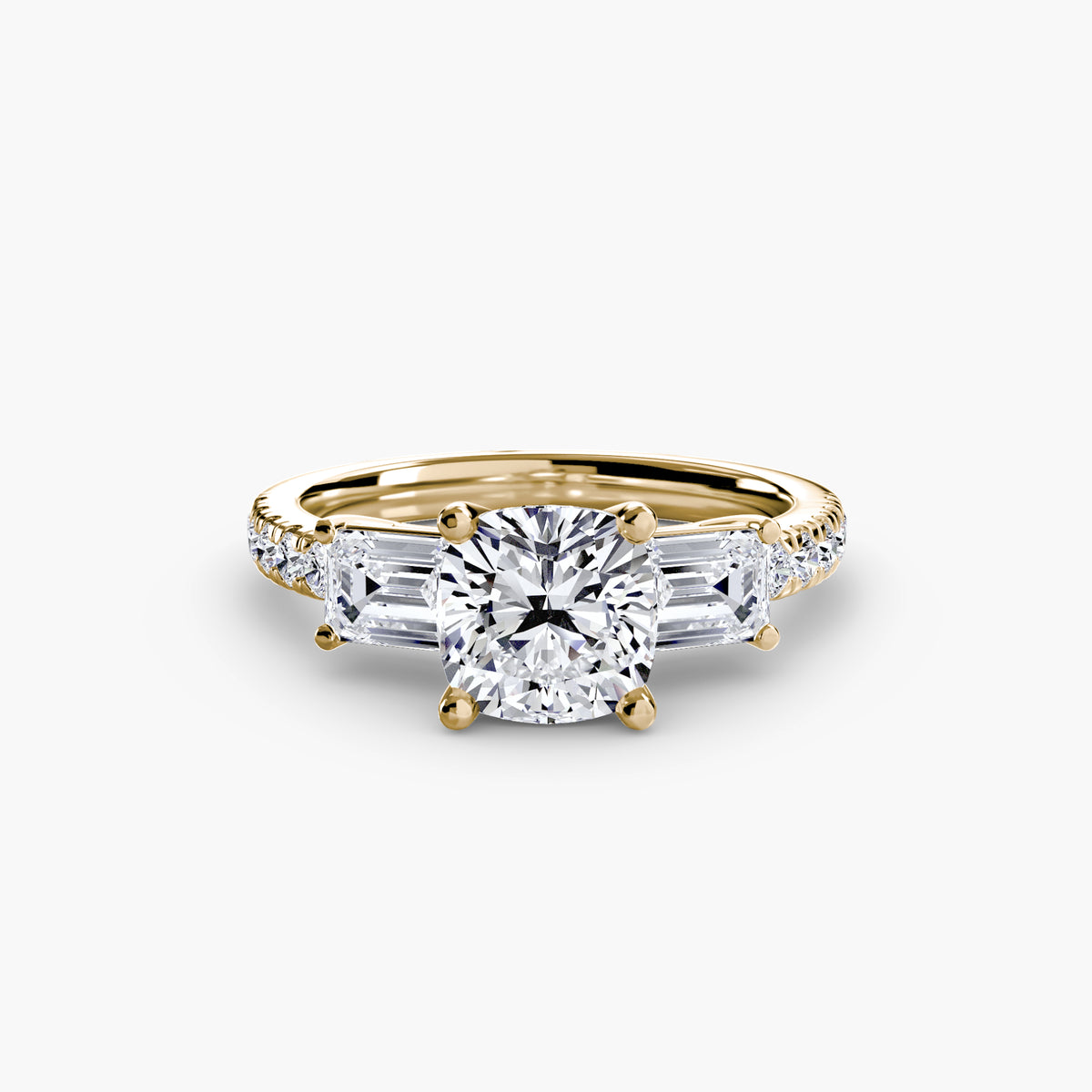 The Clara Three-Stone Ring with Pavé Band Setting