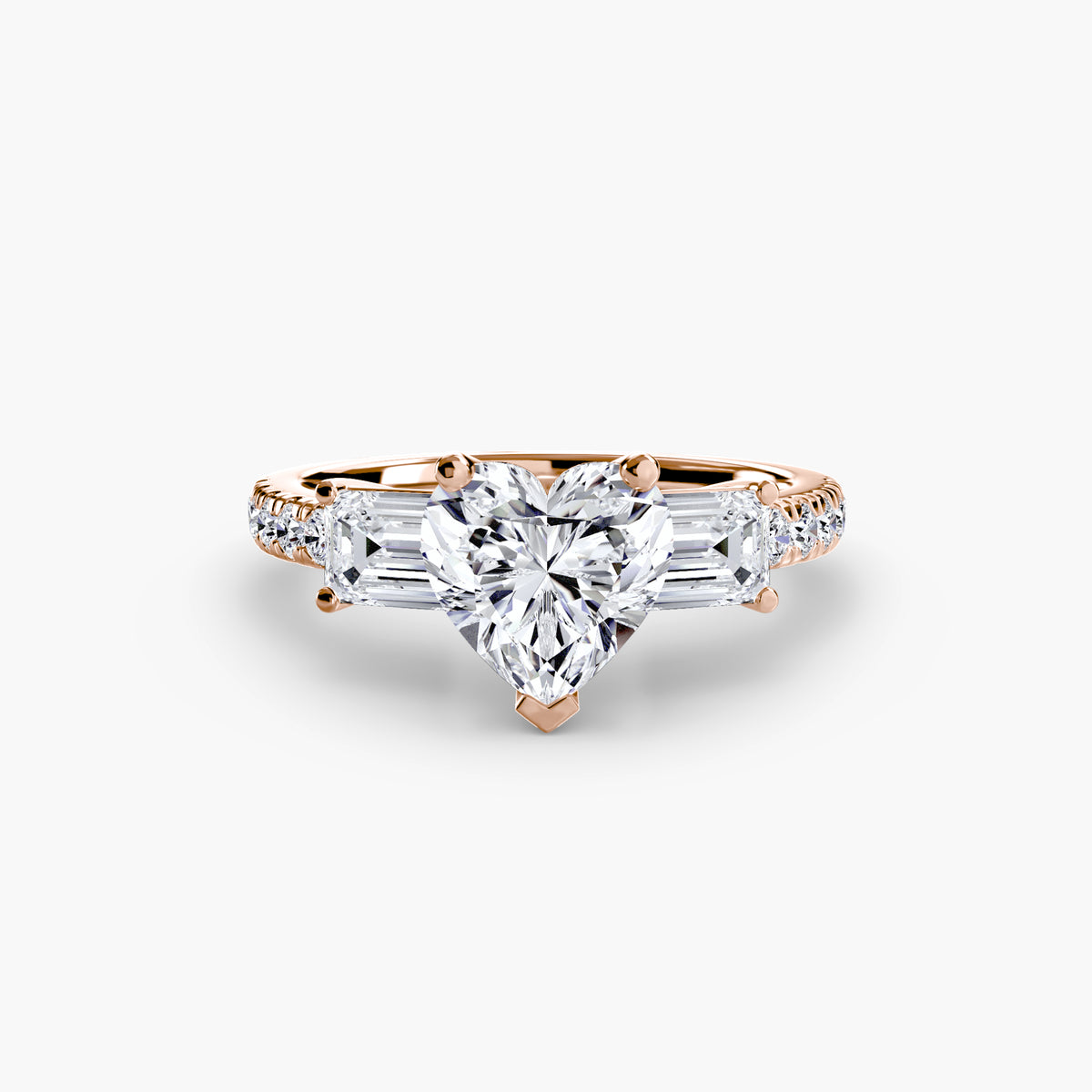 The Clara Three-Stone Ring with Pavé Band Setting
