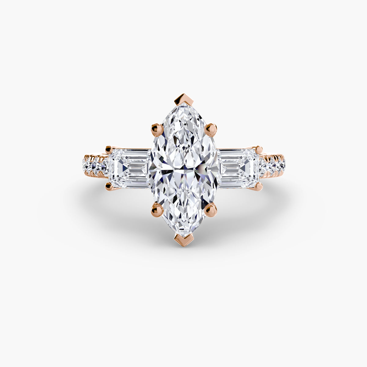 The Clara Three-Stone Ring with Pavé Band Setting