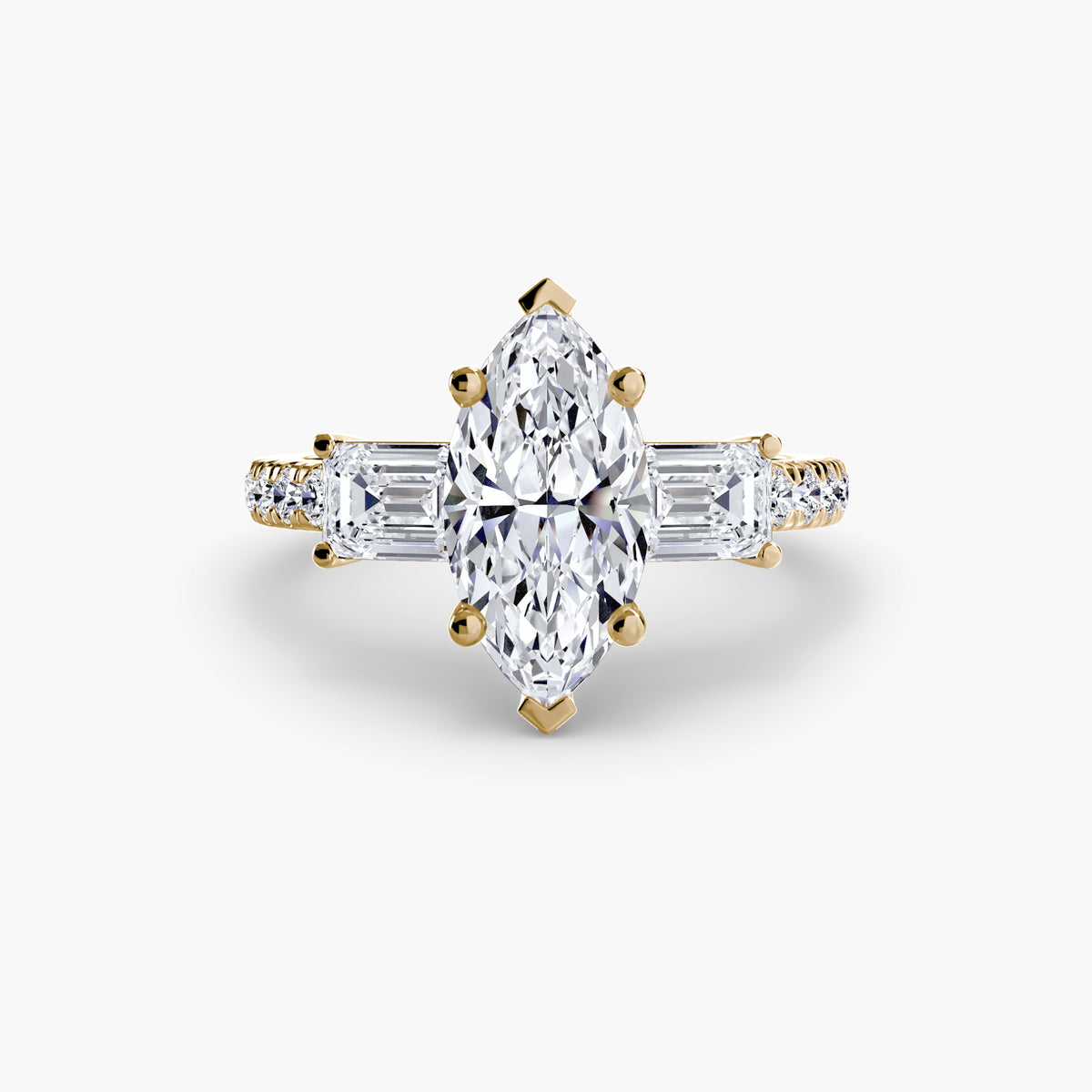 The Clara Three-Stone Ring with Pavé Band Setting