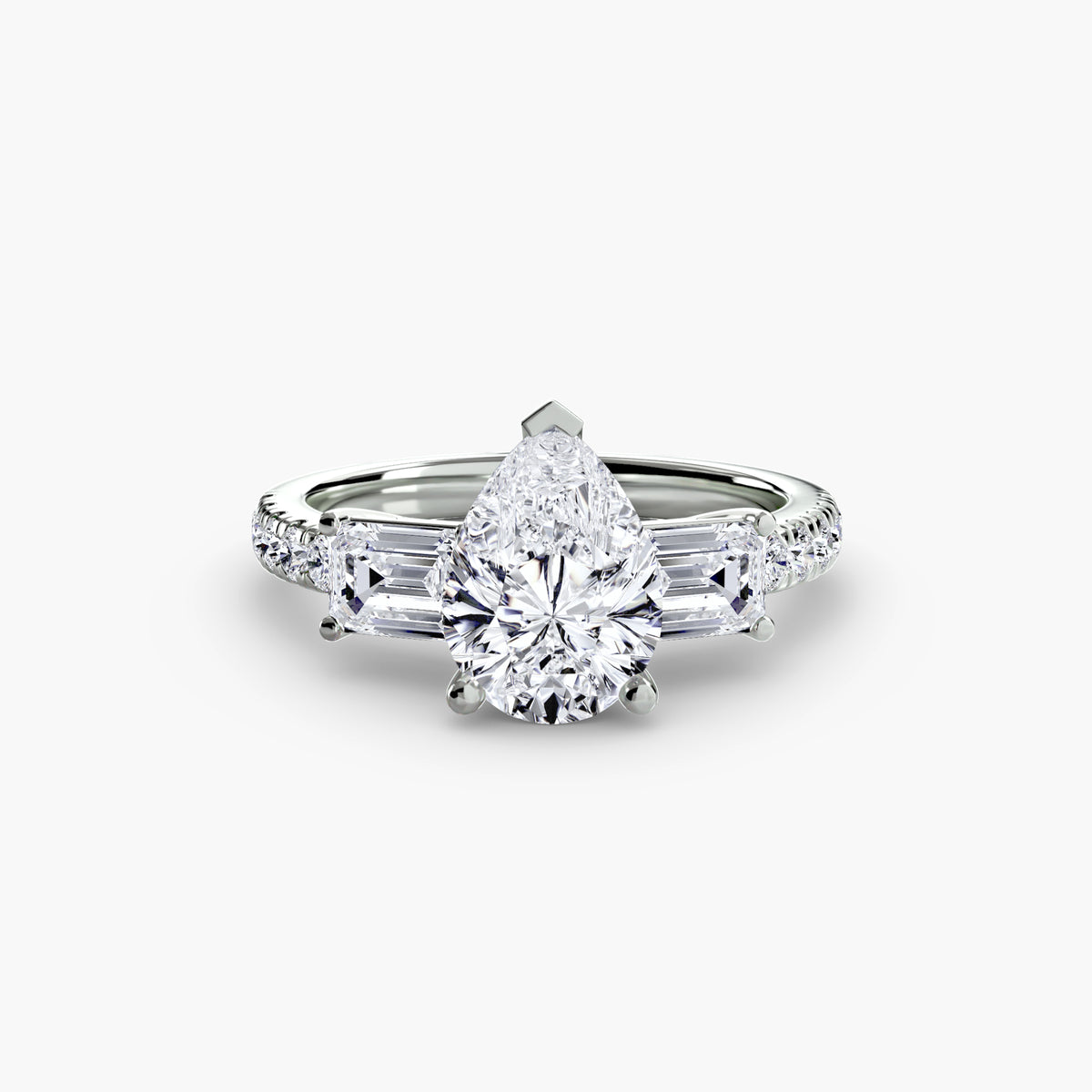 The Clara Three-Stone Ring with Pavé Band Setting