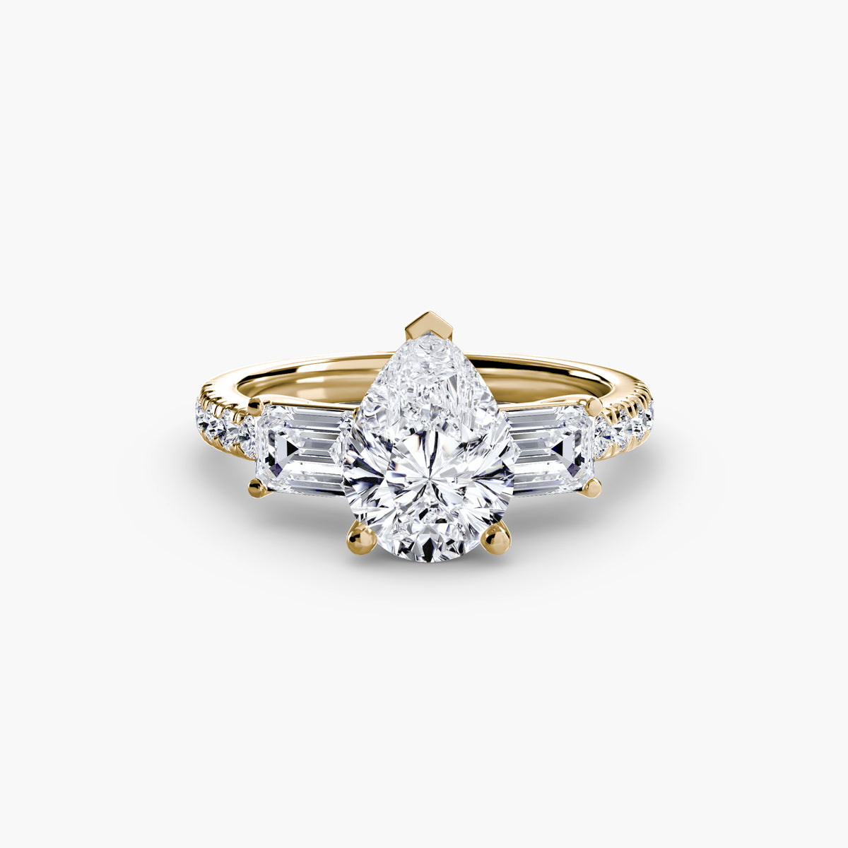 The Clara Three-Stone Ring with Pavé Band Setting