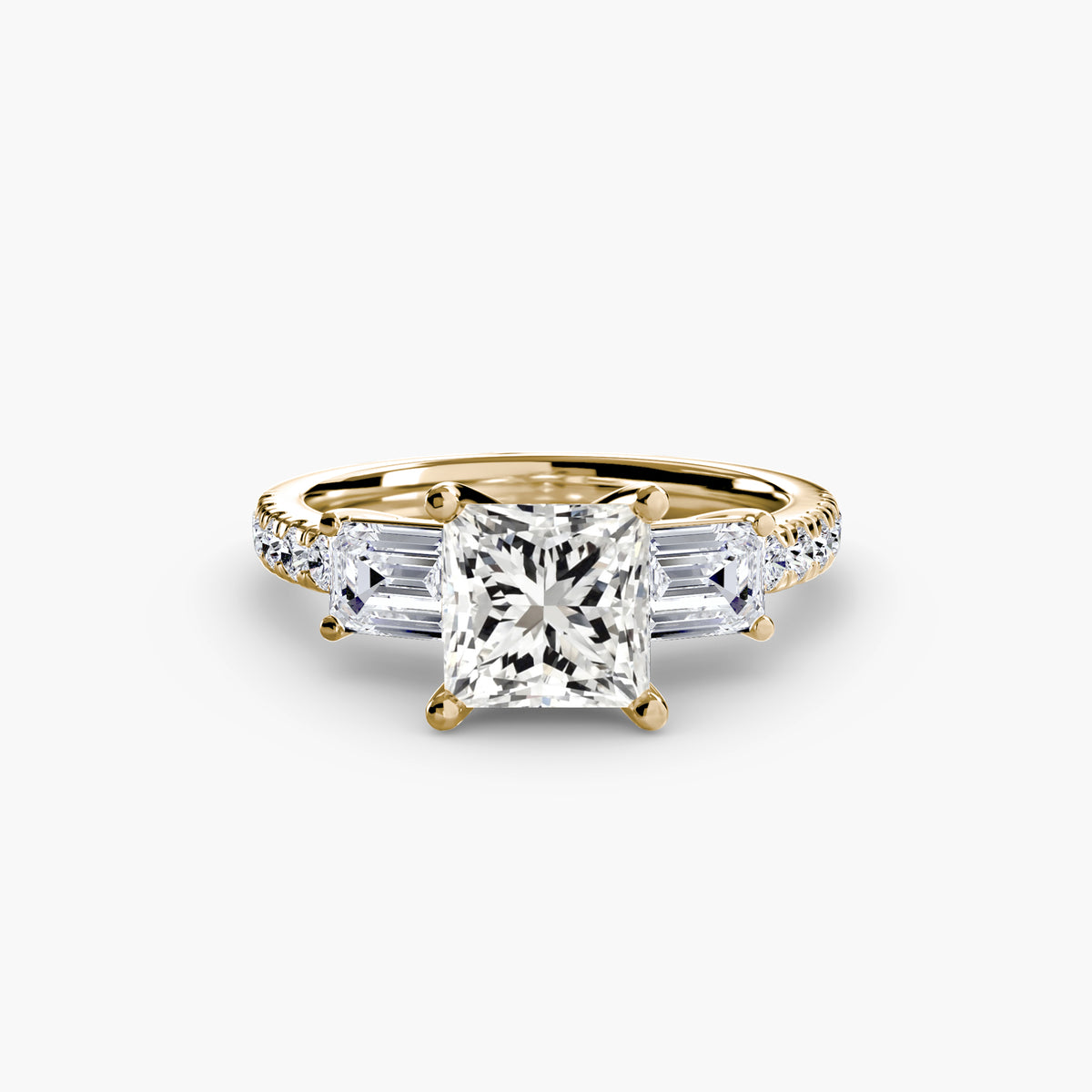 The Clara Three-Stone Ring with Pavé Band Setting