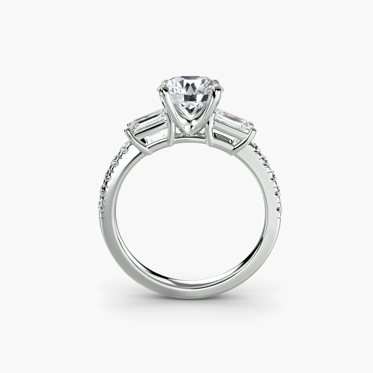 The Clara Three-Stone Ring with Pavé Band Setting