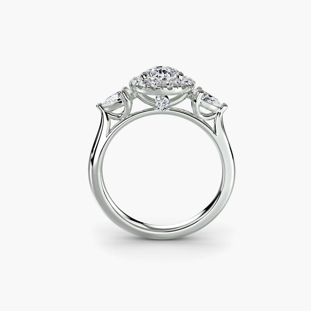Three-Stone Ring with Halo Setting, setting