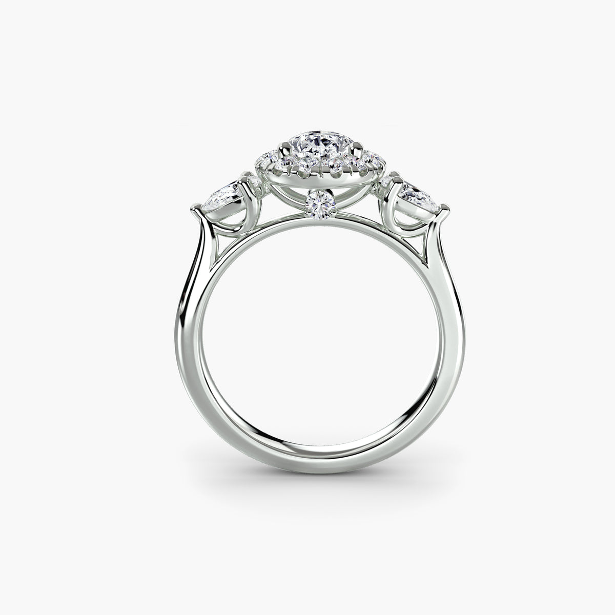 Three-Stone Ring with Halo Setting