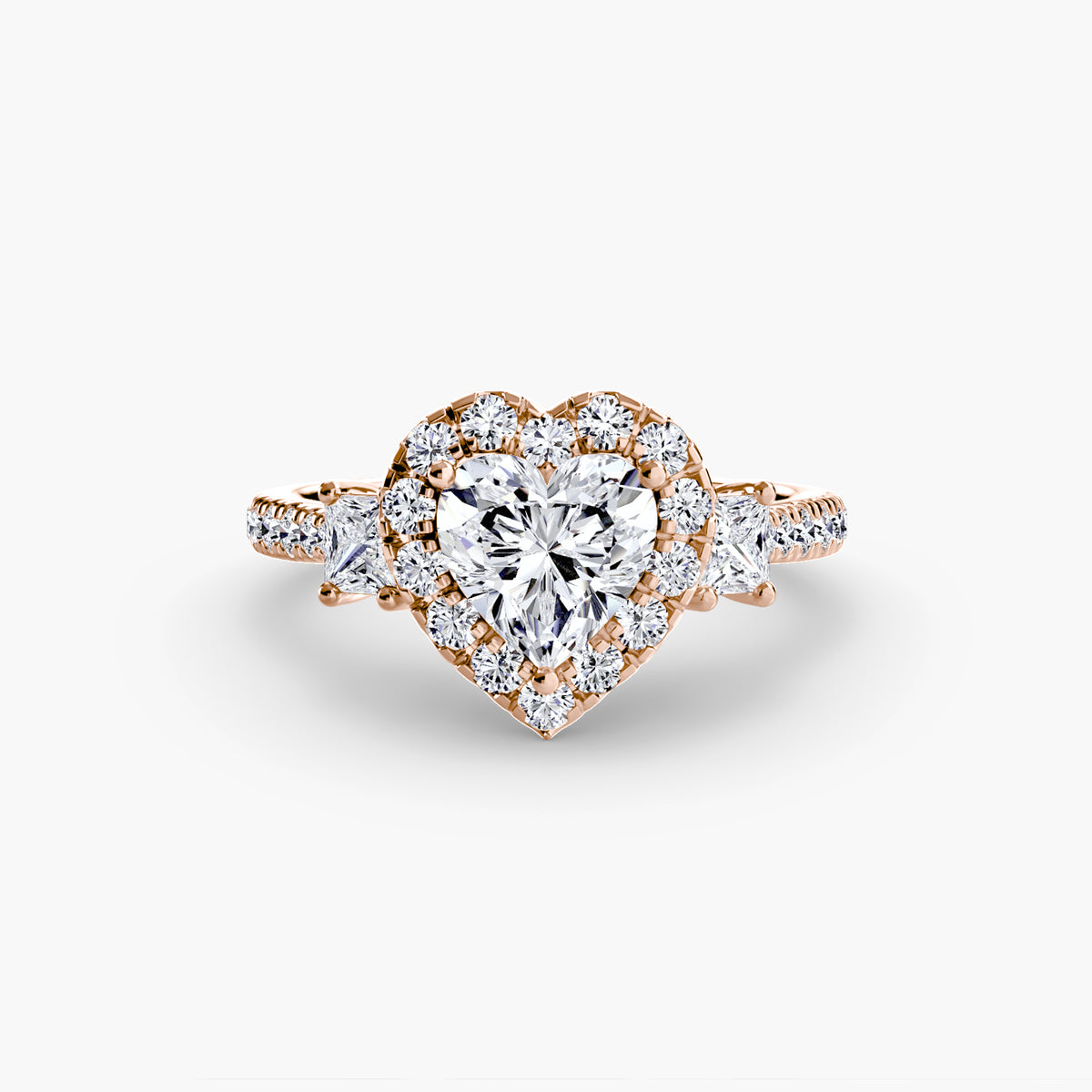 The Amélie Three-Stone Ring with Halo Setting