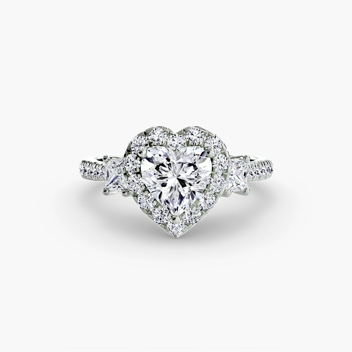 The Amélie Three-Stone Ring with Halo Setting