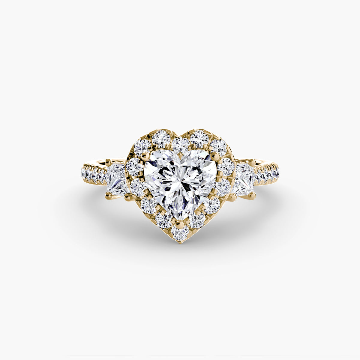The Amélie Three-Stone Ring with Halo Setting