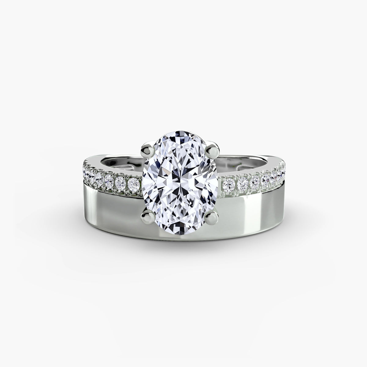Wide Band Solitaire with Pavé Band Setting