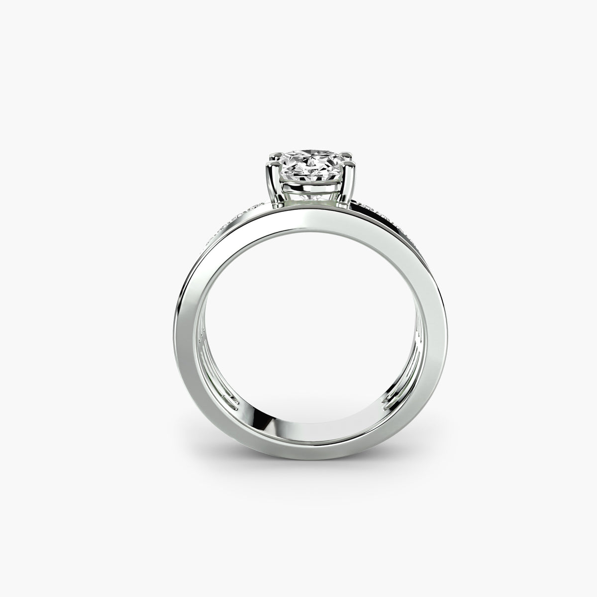 Wide Band Solitaire with Pavé Band Setting