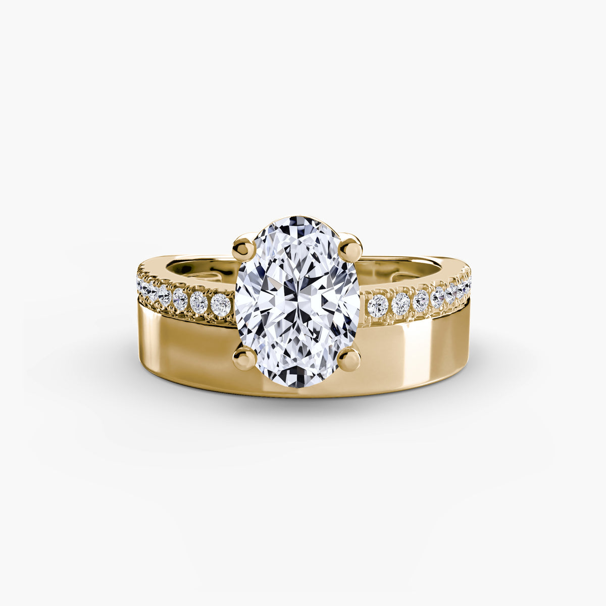 Wide Band Solitaire with Pavé Band Setting