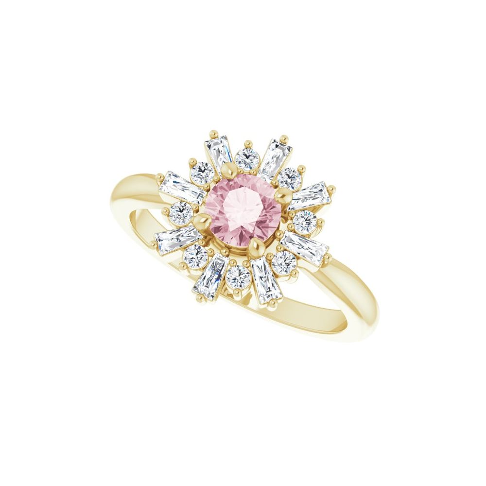 14K yellow gold natural pink morganite and diamond ring, alternate angle
