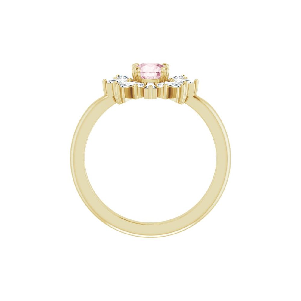 14K yellow gold pink morganite diamond ring, side profile