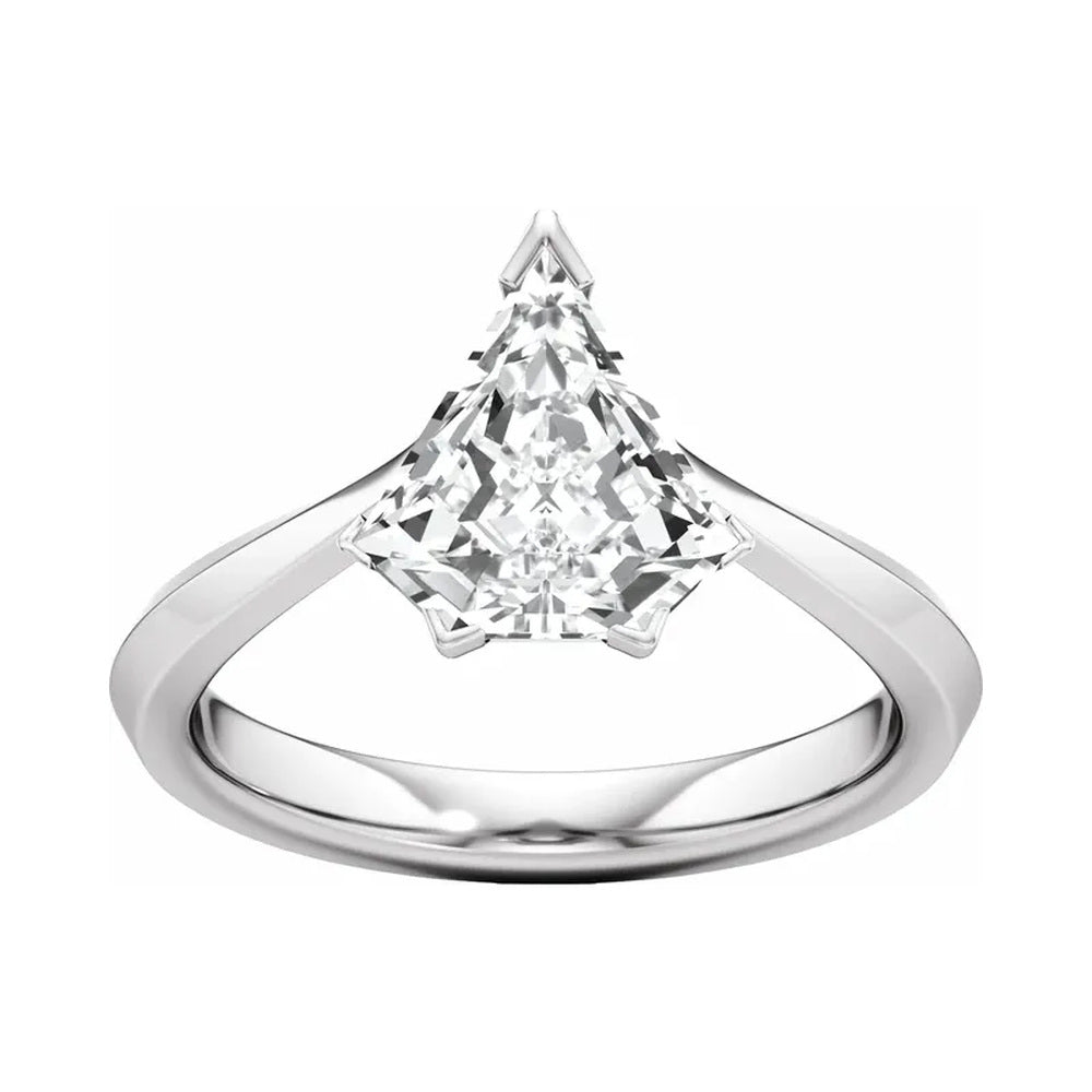 Stuller 14K white gold shield-cut lab-grown diamond engagement ring, front view, centered studio photography