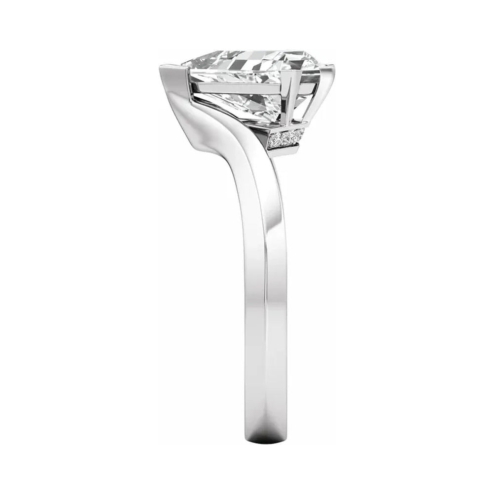 Stuller 14K white gold shield-cut lab-grown diamond engagement ring, profile view, centered studio photography