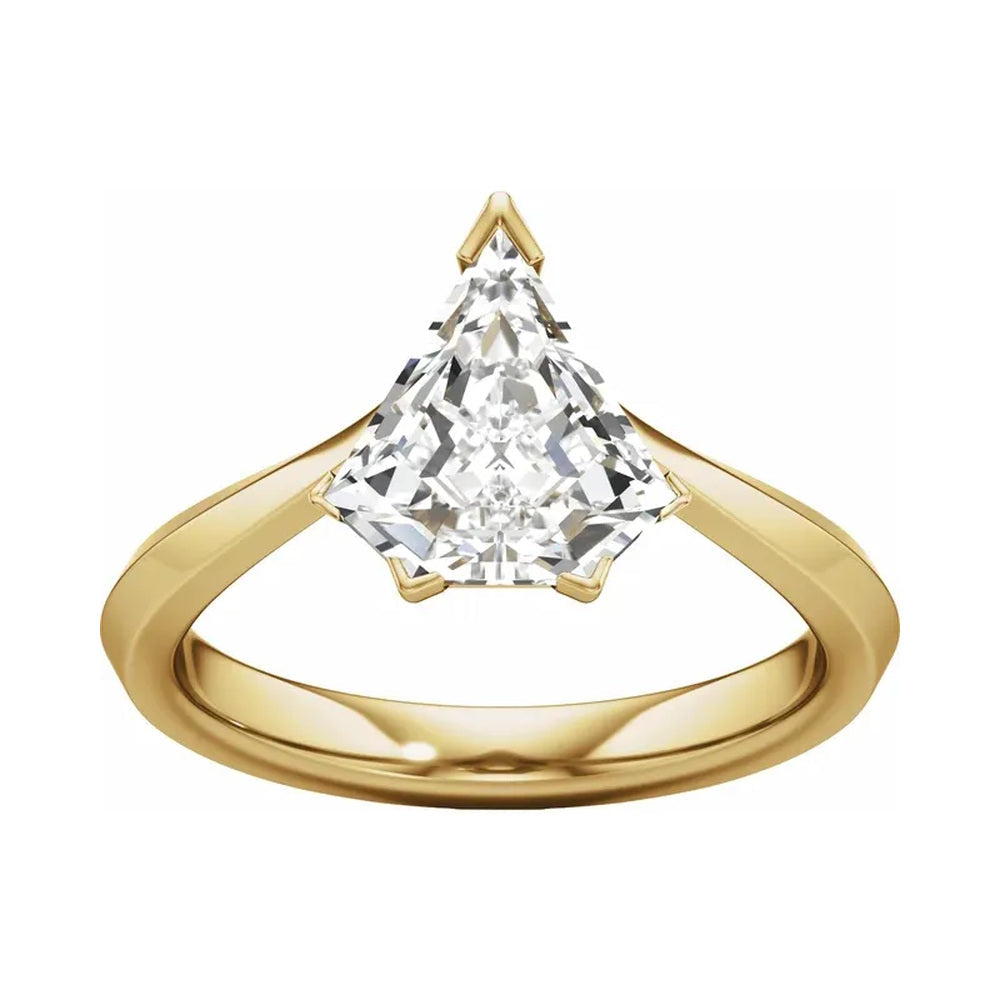 Stuller 14K yellow gold shield-cut lab-grown diamond engagement ring, front view, centered studio photography