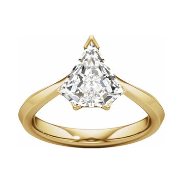 Stuller 14K yellow gold shield-cut lab-grown diamond engagement ring, front view, centered studio photography