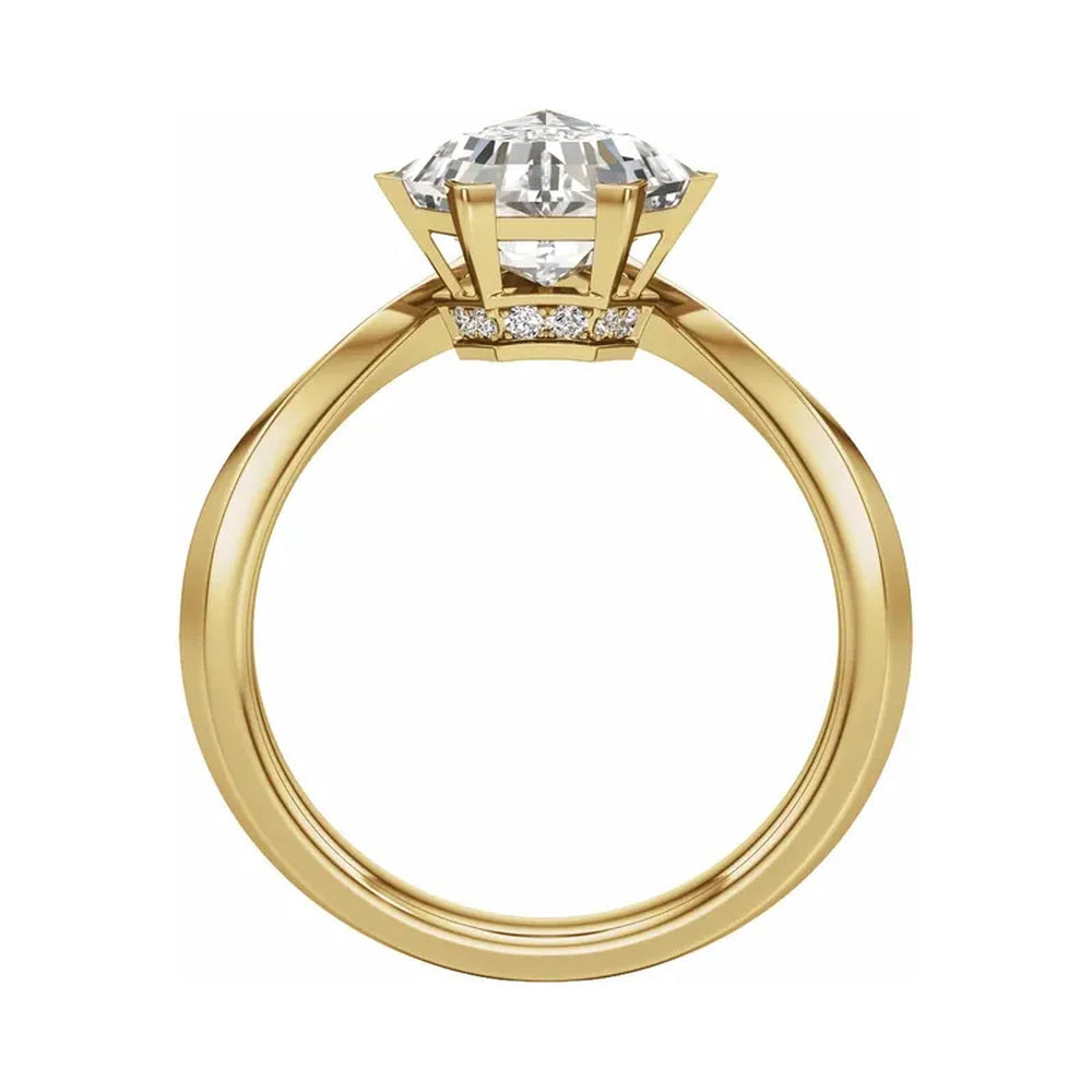 Stuller 14K yellow gold shield-cut lab-grown diamond engagement ring, gallery view, centered studio photography